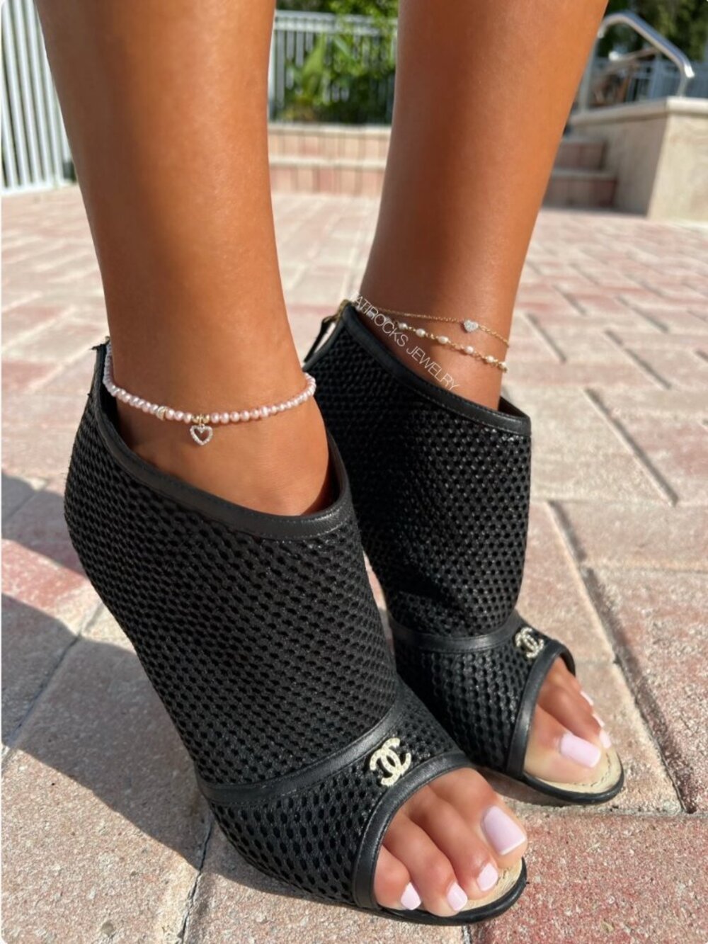 Chanel SS 2011 CC Open Toe Mesh Sandals Black Size 39.5